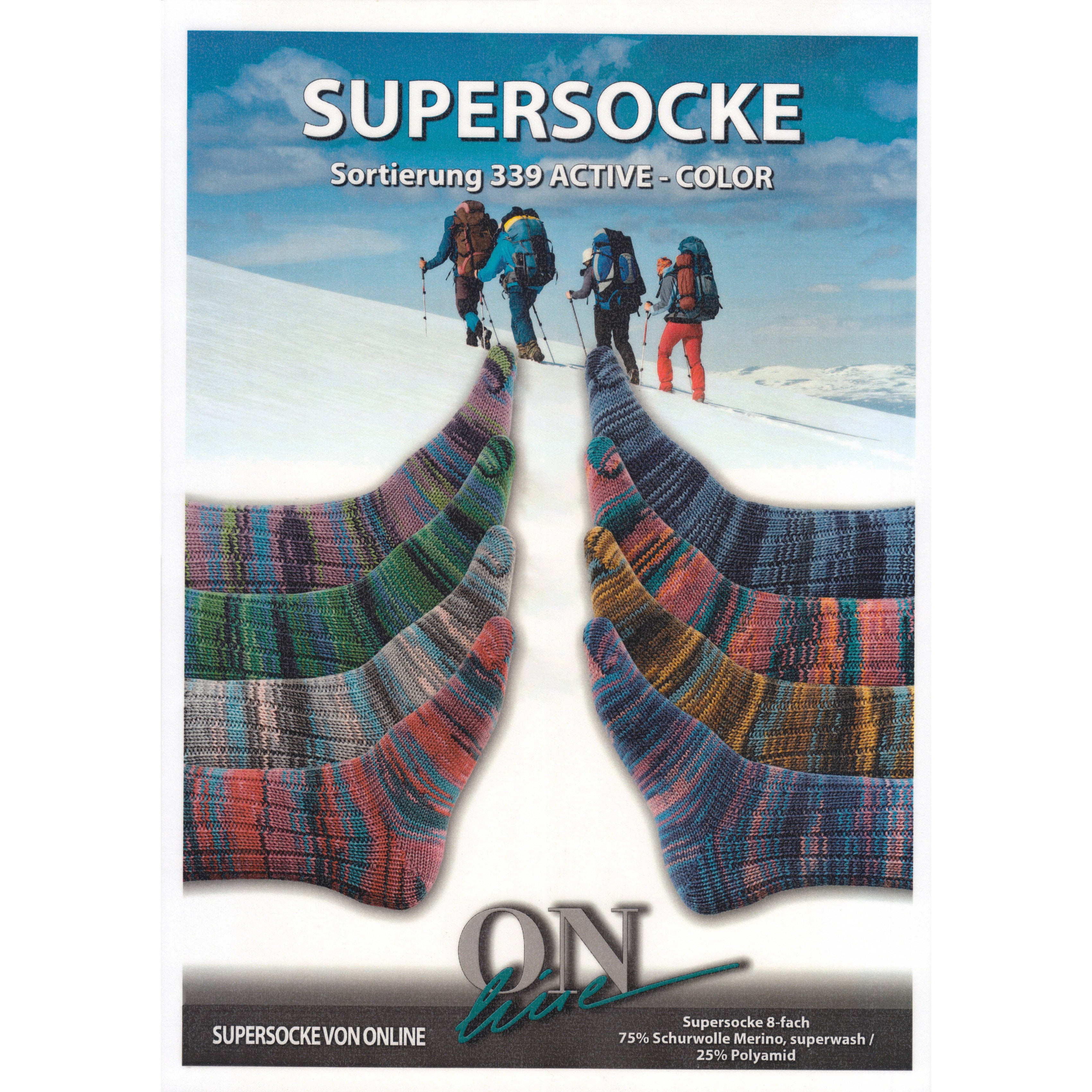 On-Line Supersocke 150 8-Ply Active Color Yarn - Superwash Merino Worsted