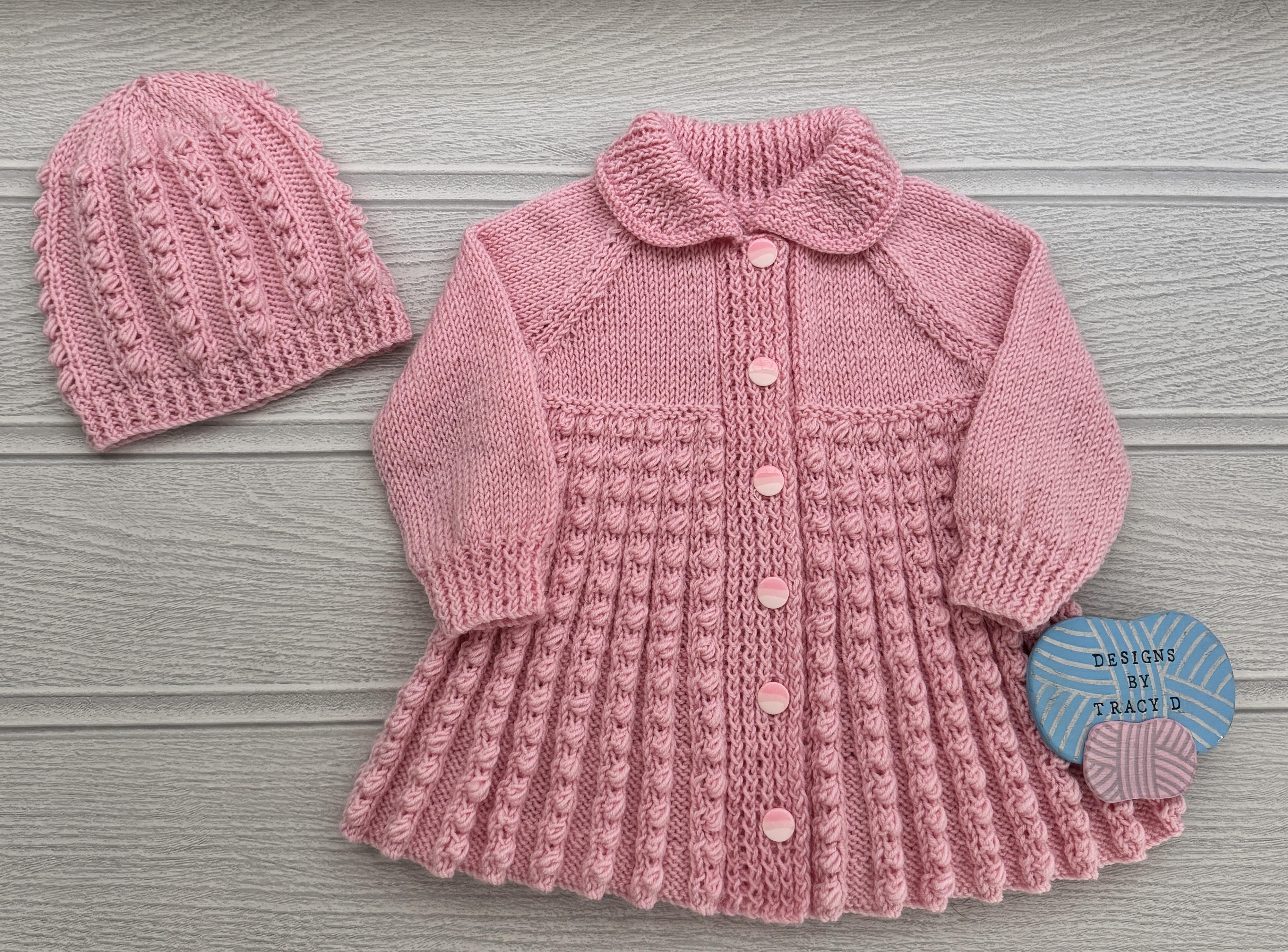 Bonnie Baby Coat, Beanie & Beret size 18" & 20" chest 6-9mths approx