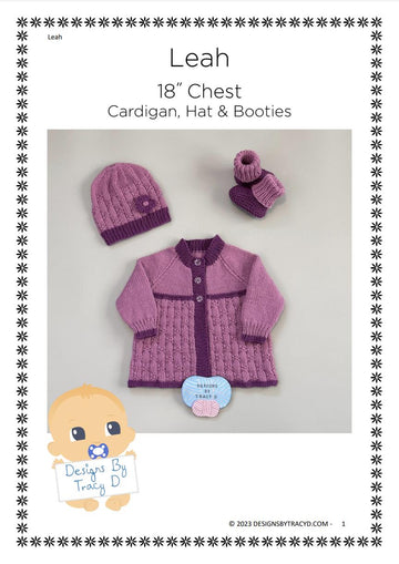 Leah 18 inch chest 3-6mths Baby cardigan, Hat  & Booties knitting pattern