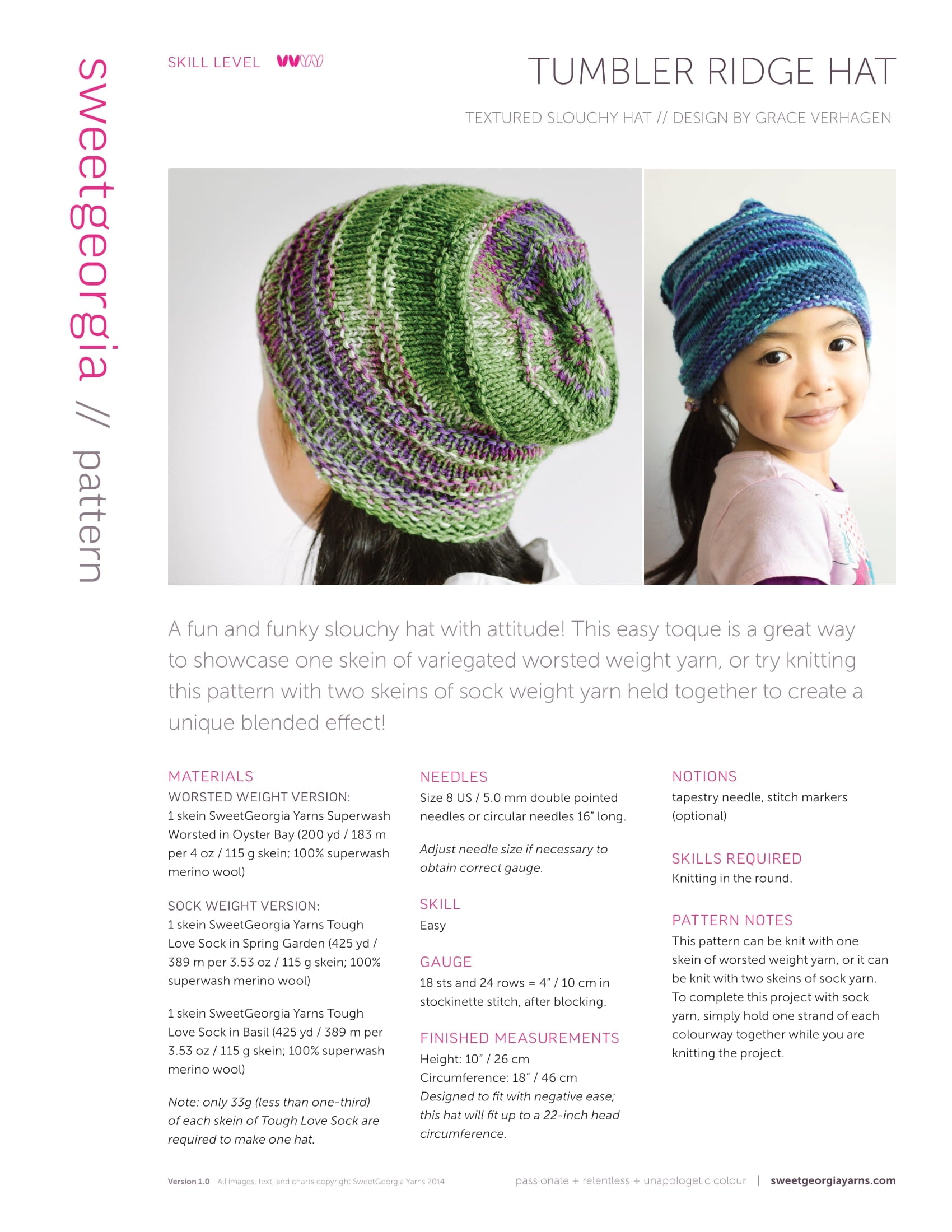 SweetGeorgia Tumbler Ridge Hat Knitting Pattern