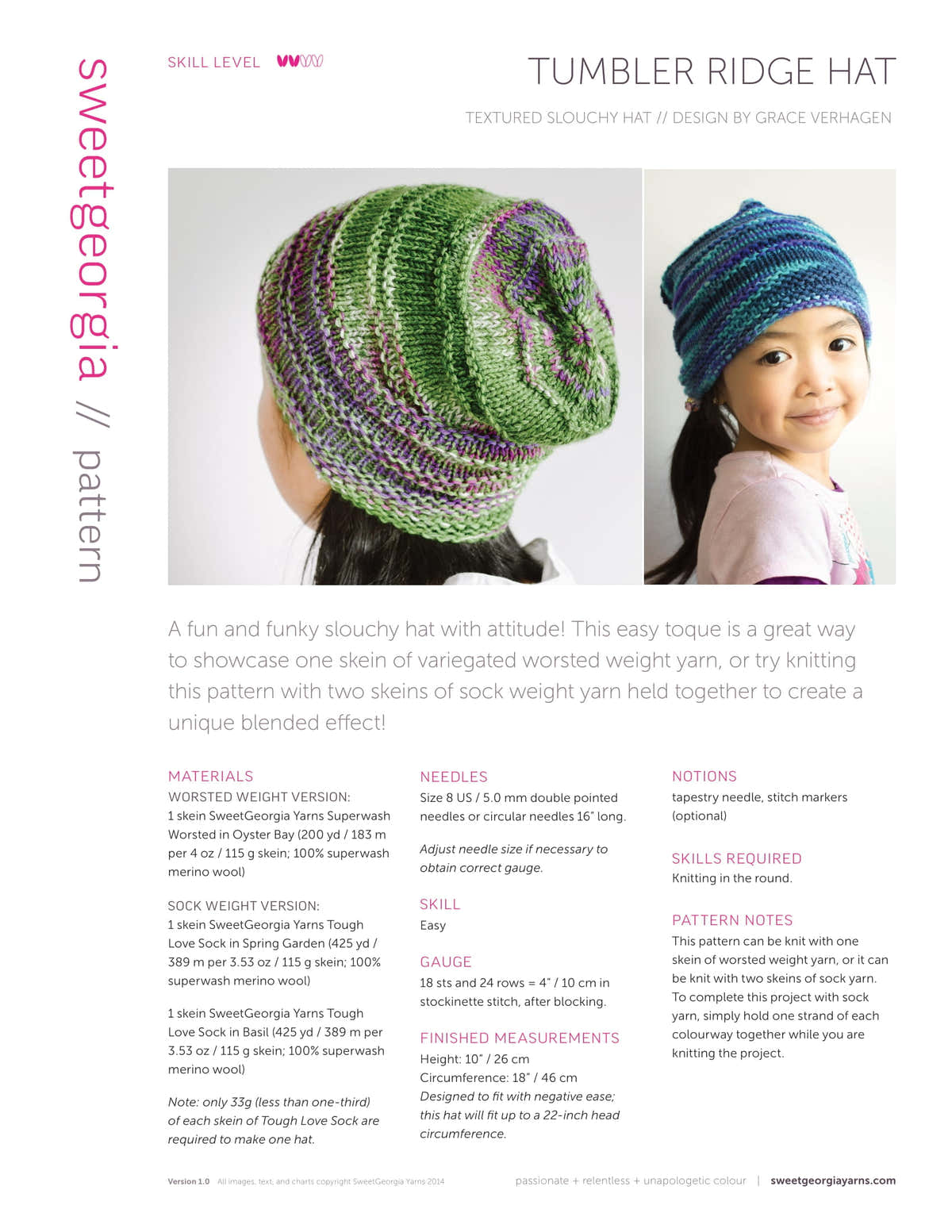 SweetGeorgia Tumbler Ridge Hat Knitting Pattern