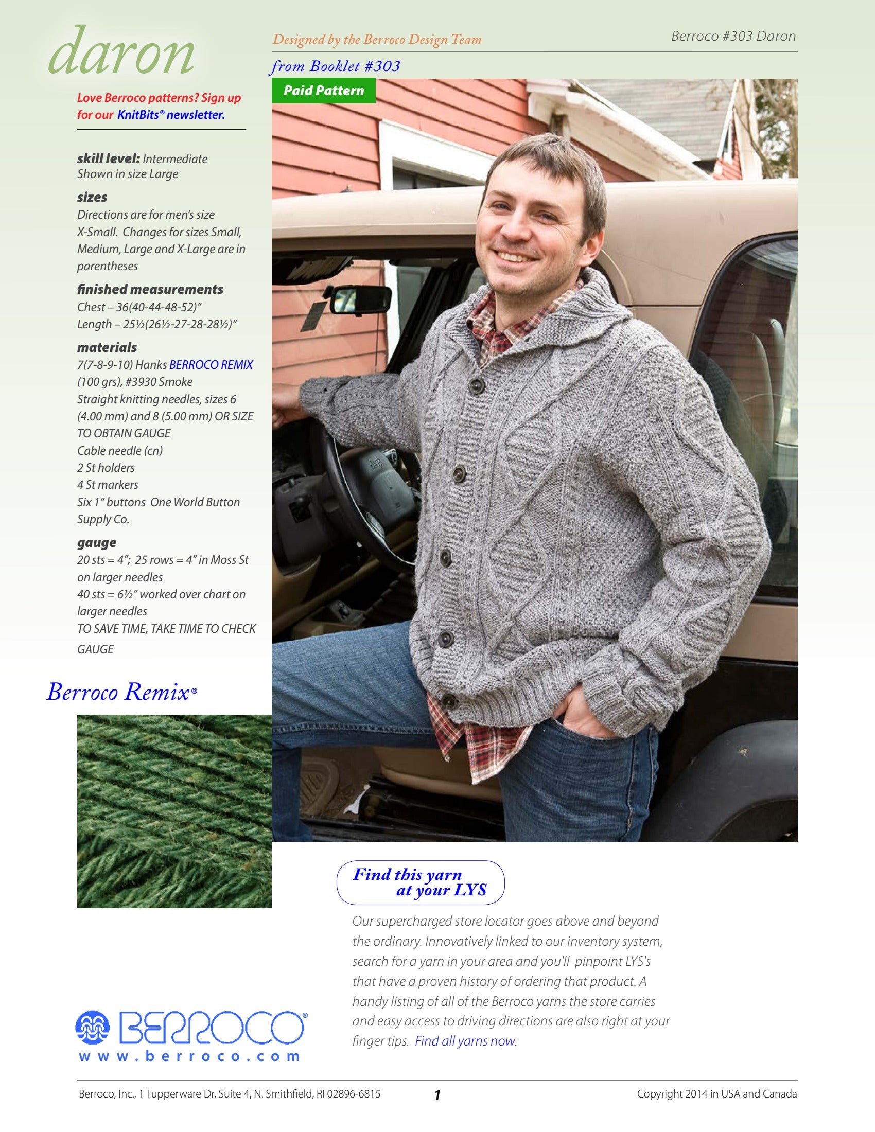 Berroco Daron Cardigan Knitting Pattern