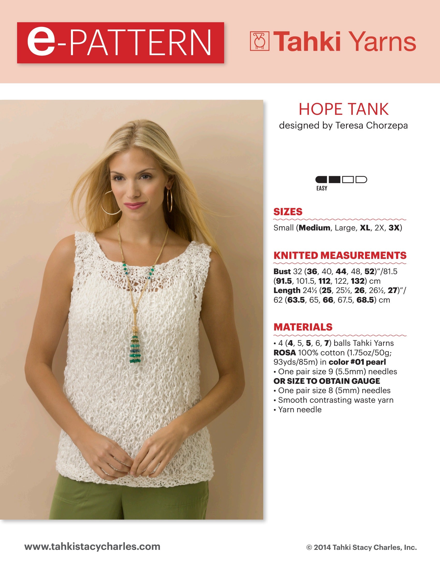 Tahki Yarns Hope Tank Knitting Pattern