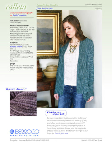 Berroco Calleta Cardigan Knitting Pattern
