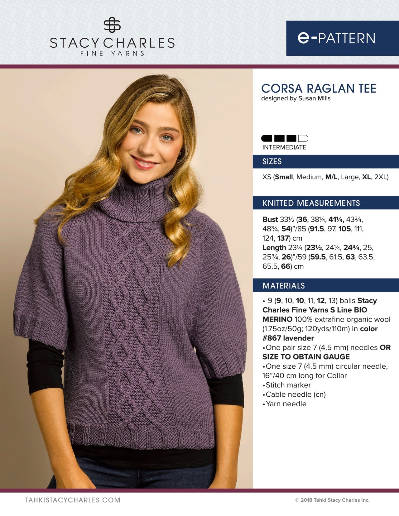 Stacy Charles Fine Yarns Corsa Raglan Tee Knitting Pattern