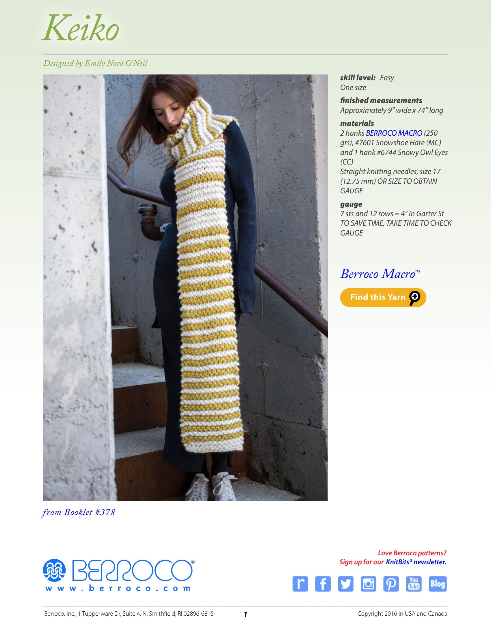 Berroco Keiko Scarf Knitting Pattern
