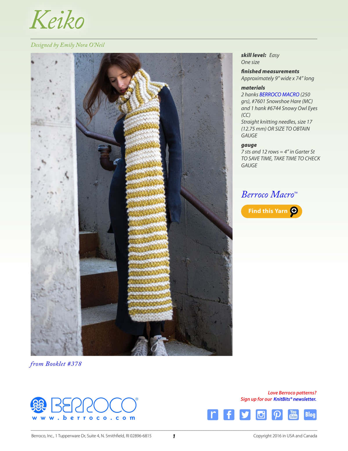 Berroco Keiko Scarf Knitting Pattern