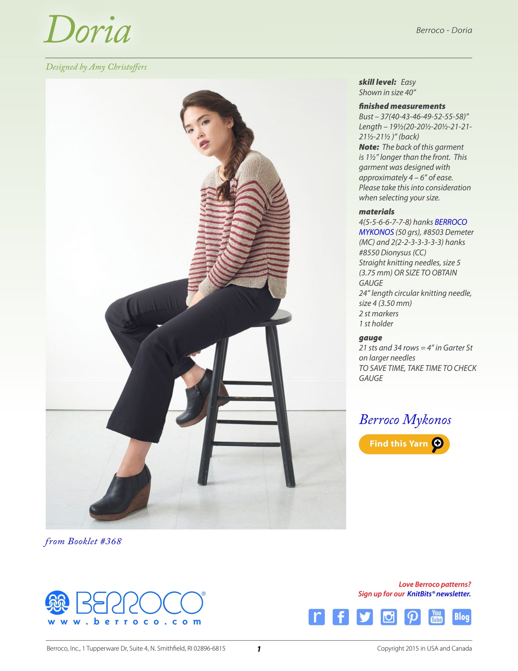 Berroco Doria Jumper Knitting Pattern