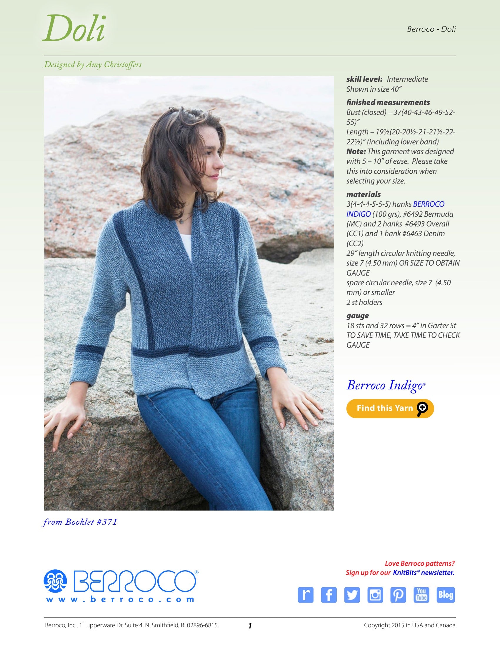 Berroco Doli Cardigan Knitting Pattern