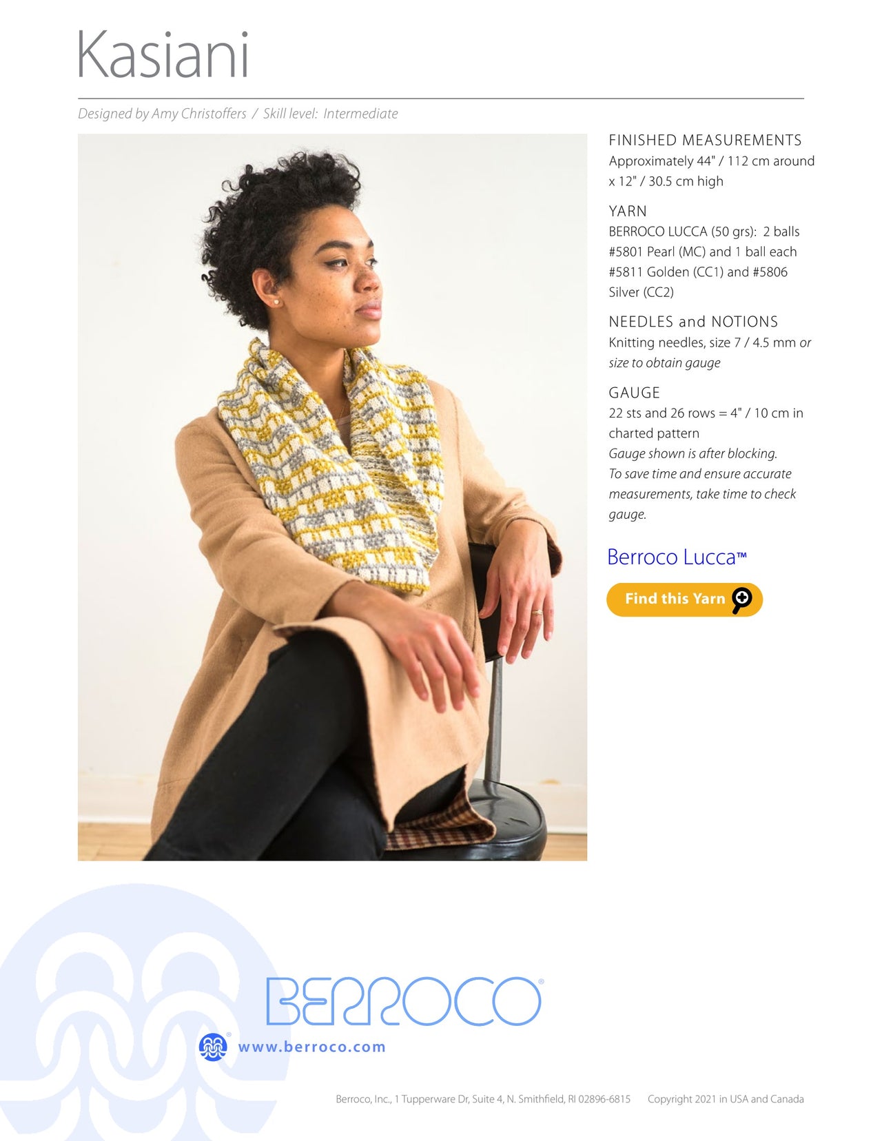 Berroco Kasiani Cowl Knitting Pattern