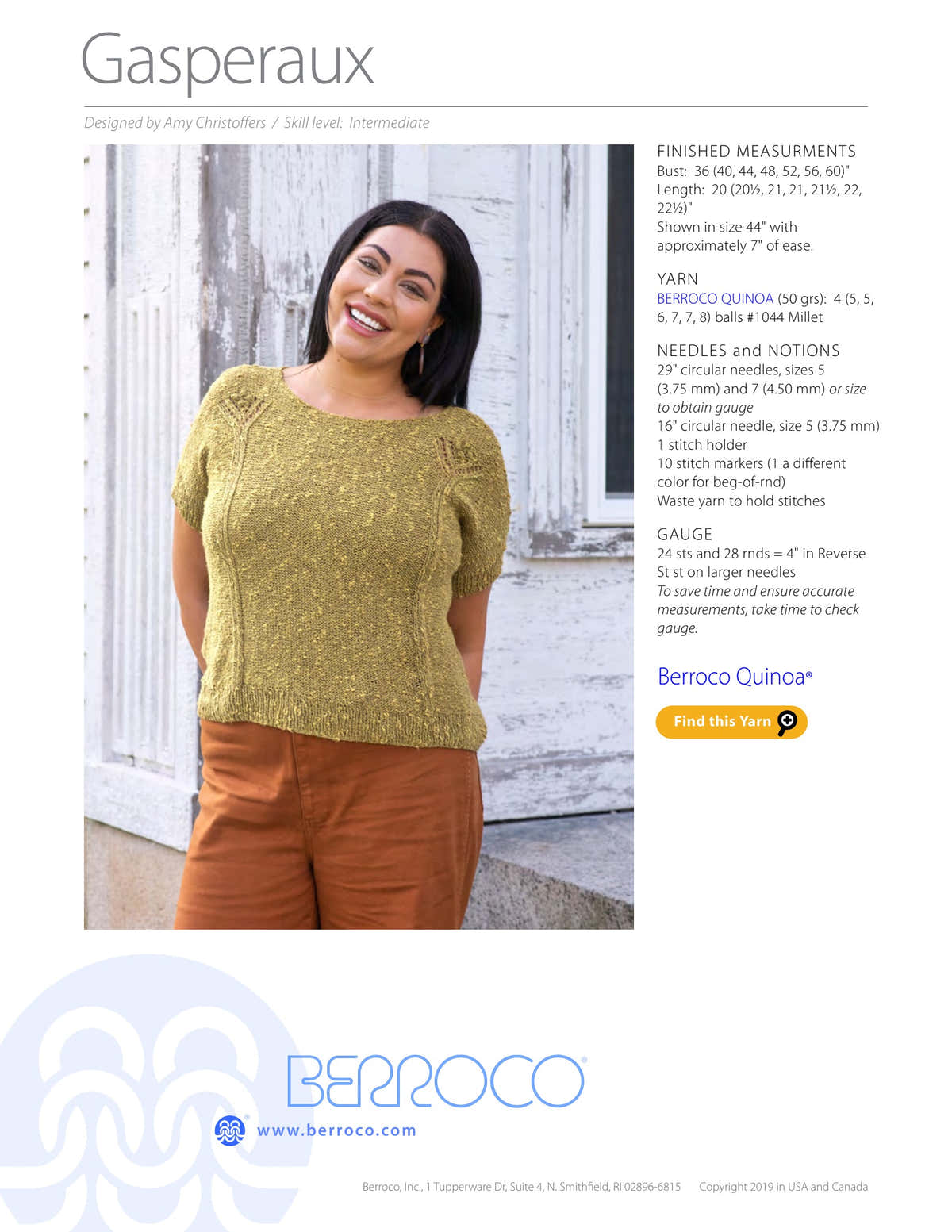 Berroco Gasperaux Jumper Knitting Pattern