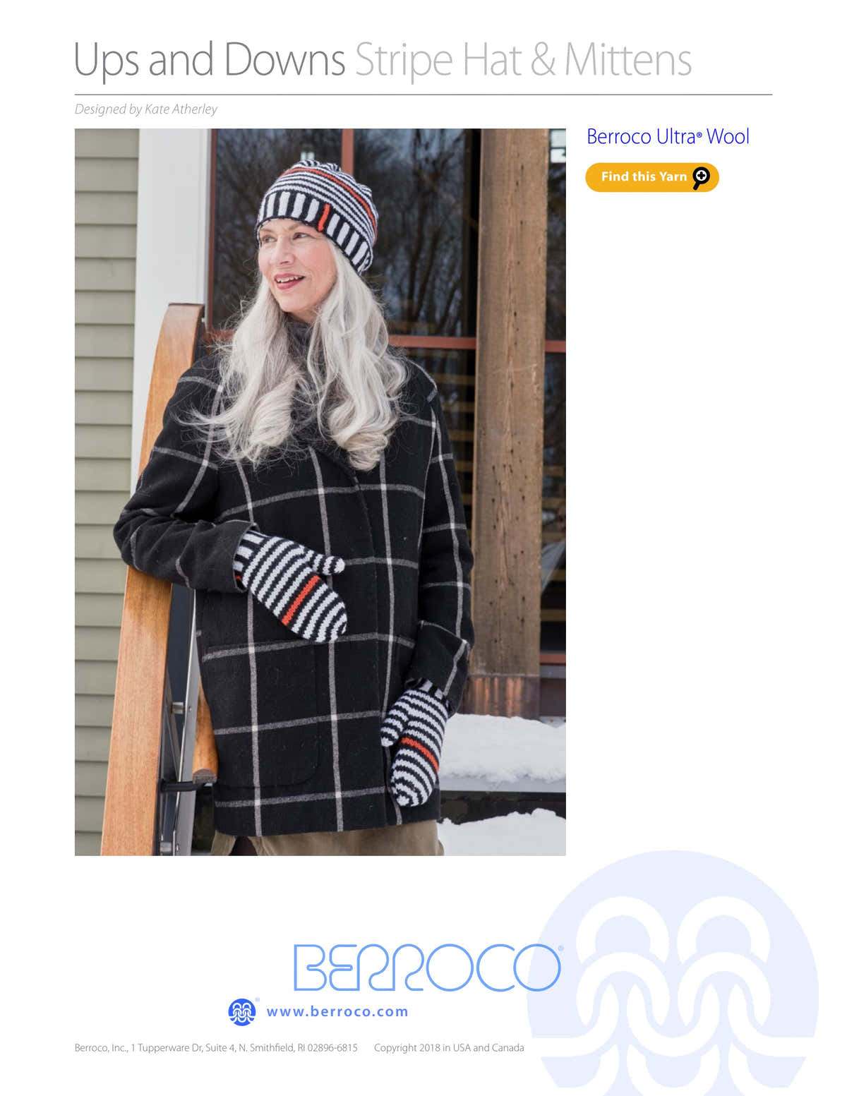 Berroco Ups and Downs Stripe Hat & Mittens Knitting Pattern
