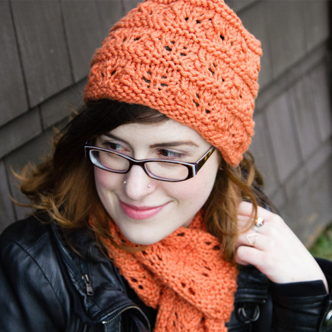 Valley Yarns Feather and Garter Hat and Scarf Knitting