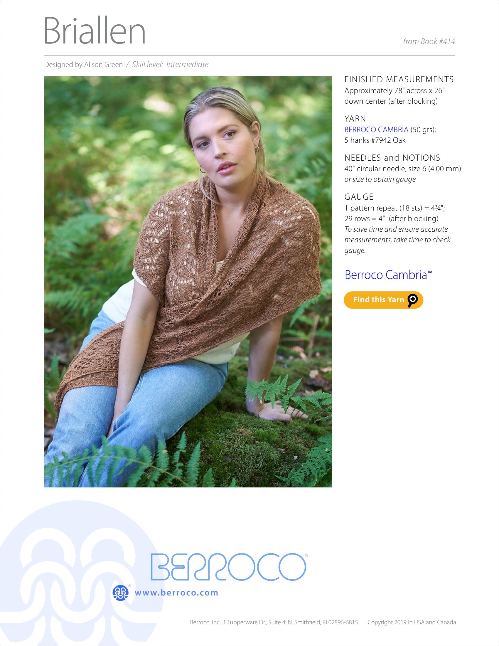 Berroco Briallen Wrap Knitting Pattern