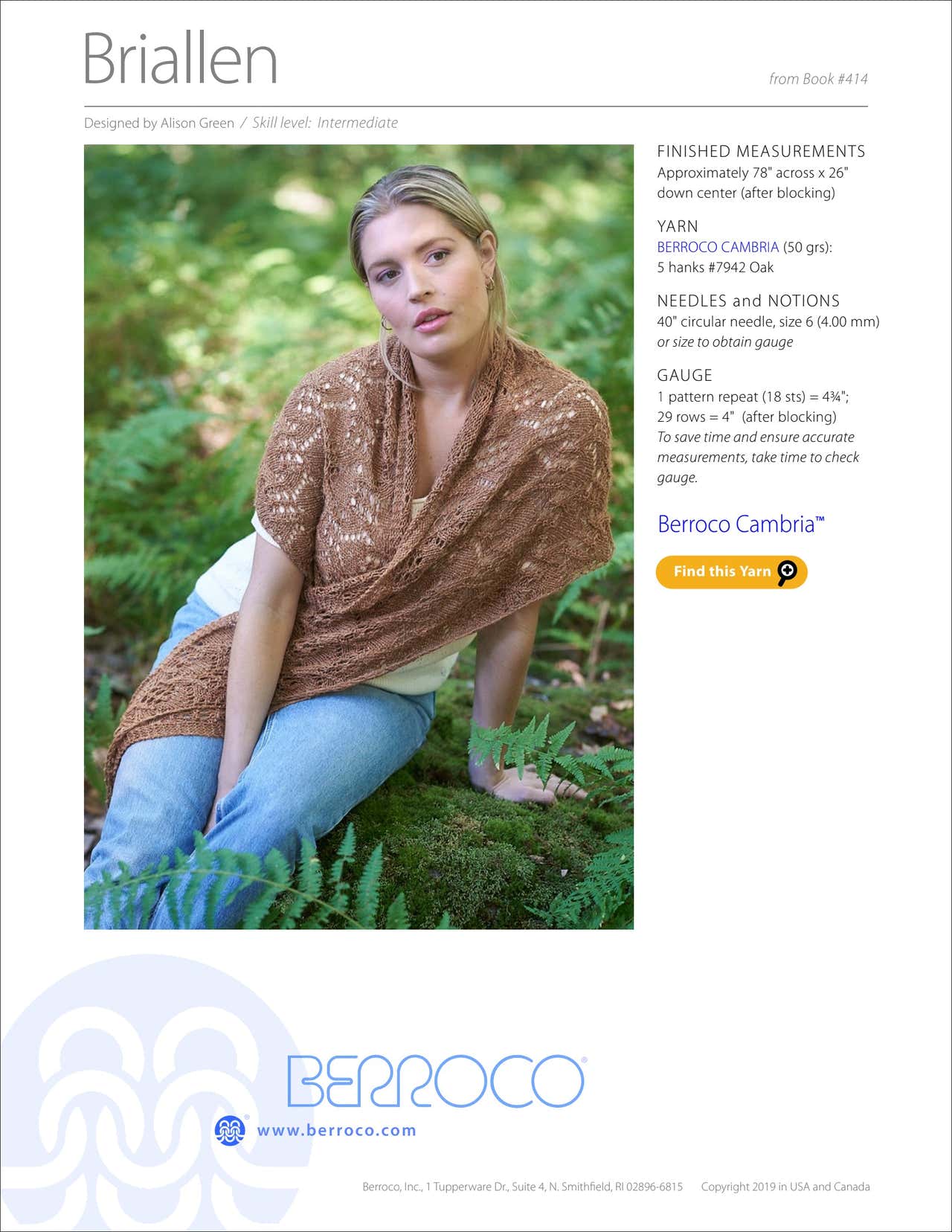 Berroco Briallen Wrap Knitting Pattern