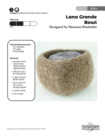 Lana Grande Bowl in Cascade Yarns - B269 - Free PDF