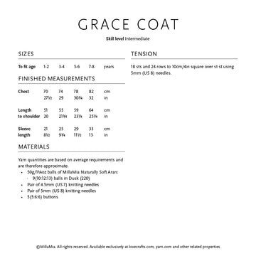 MillaMia Grace Coat Knitting Pattern