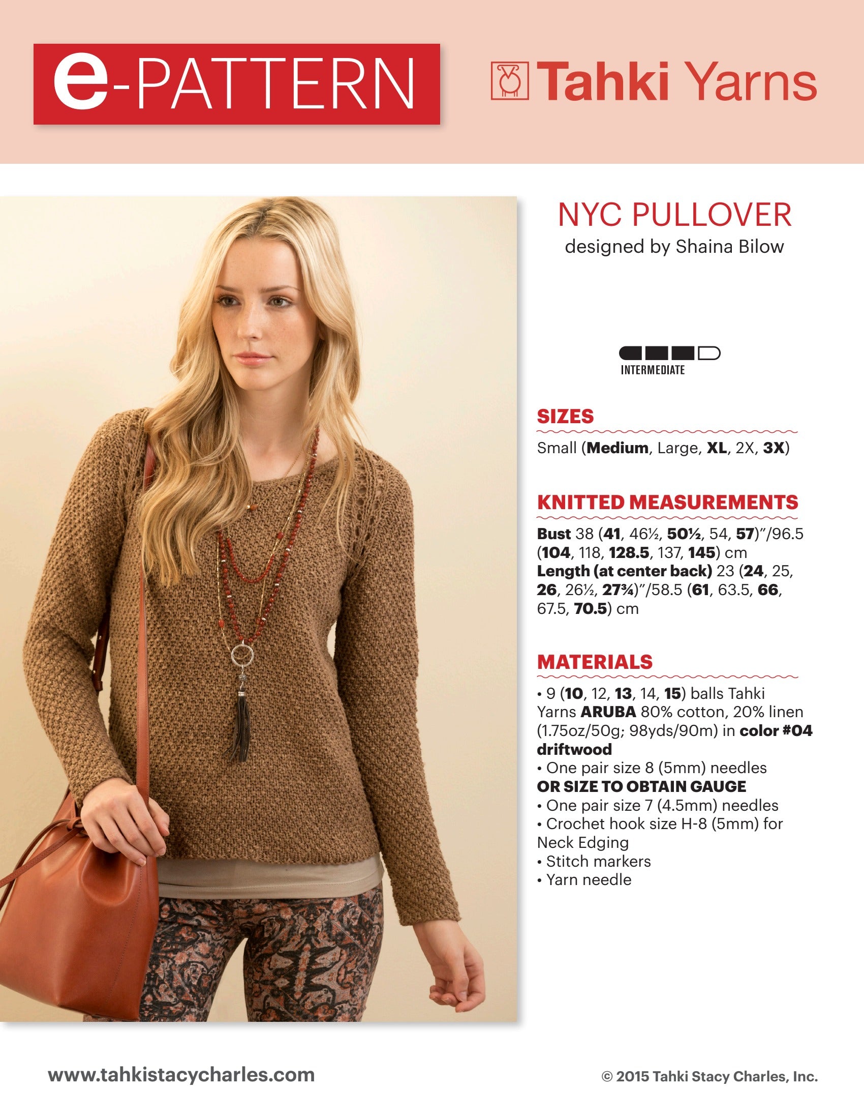 Tahki Yarns NYC Pullover Knitting Pattern