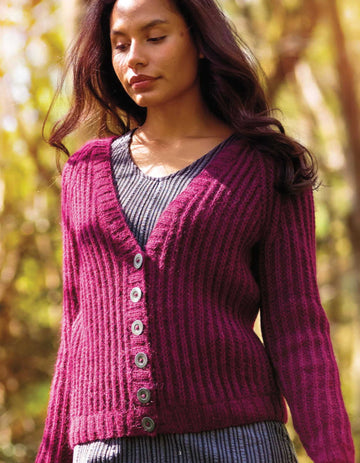 Rhea Ribbed Cardigan in Fable Brushed Aran
