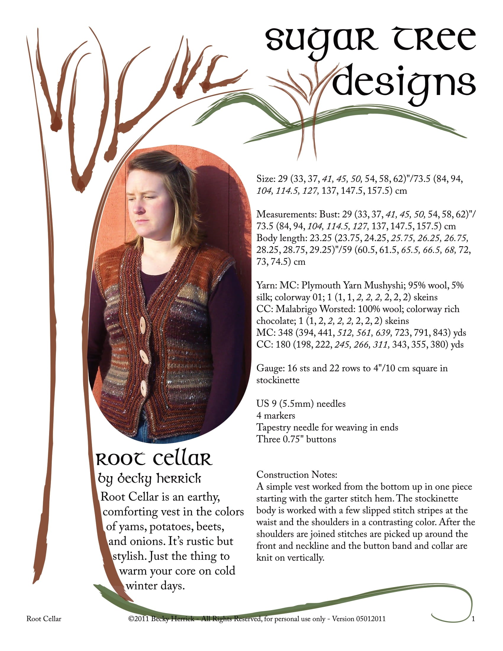 Sugar Tree Designs Root Cellar Vest Knitting Pattern