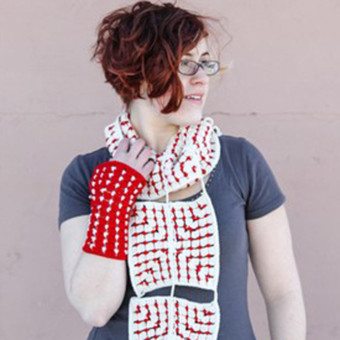 Valley Yarns Nordic Tiles Scarf & Fingerless Mitts Crochet Pattern