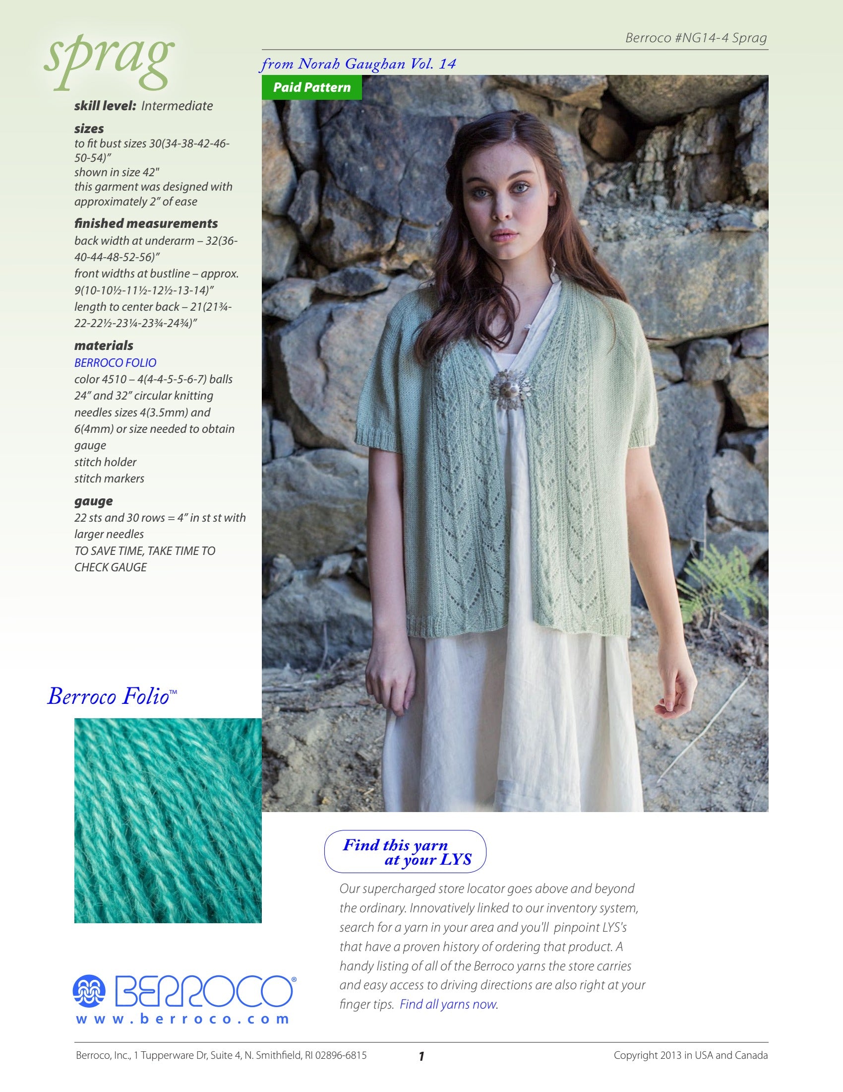 Berroco Sprag Cardigan Knitting Pattern