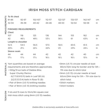 Debbie Bliss Irish Moss Stitch Cardigan Knitting Pattern