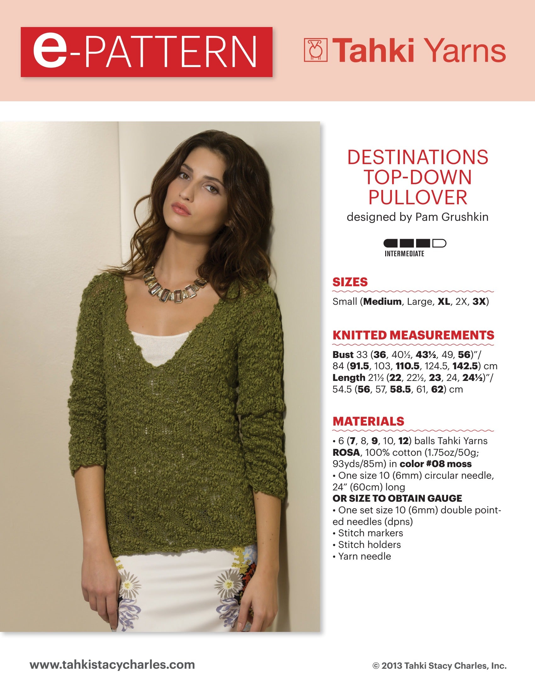 Tahki Yarns Destinations Pullover Knitting Pattern