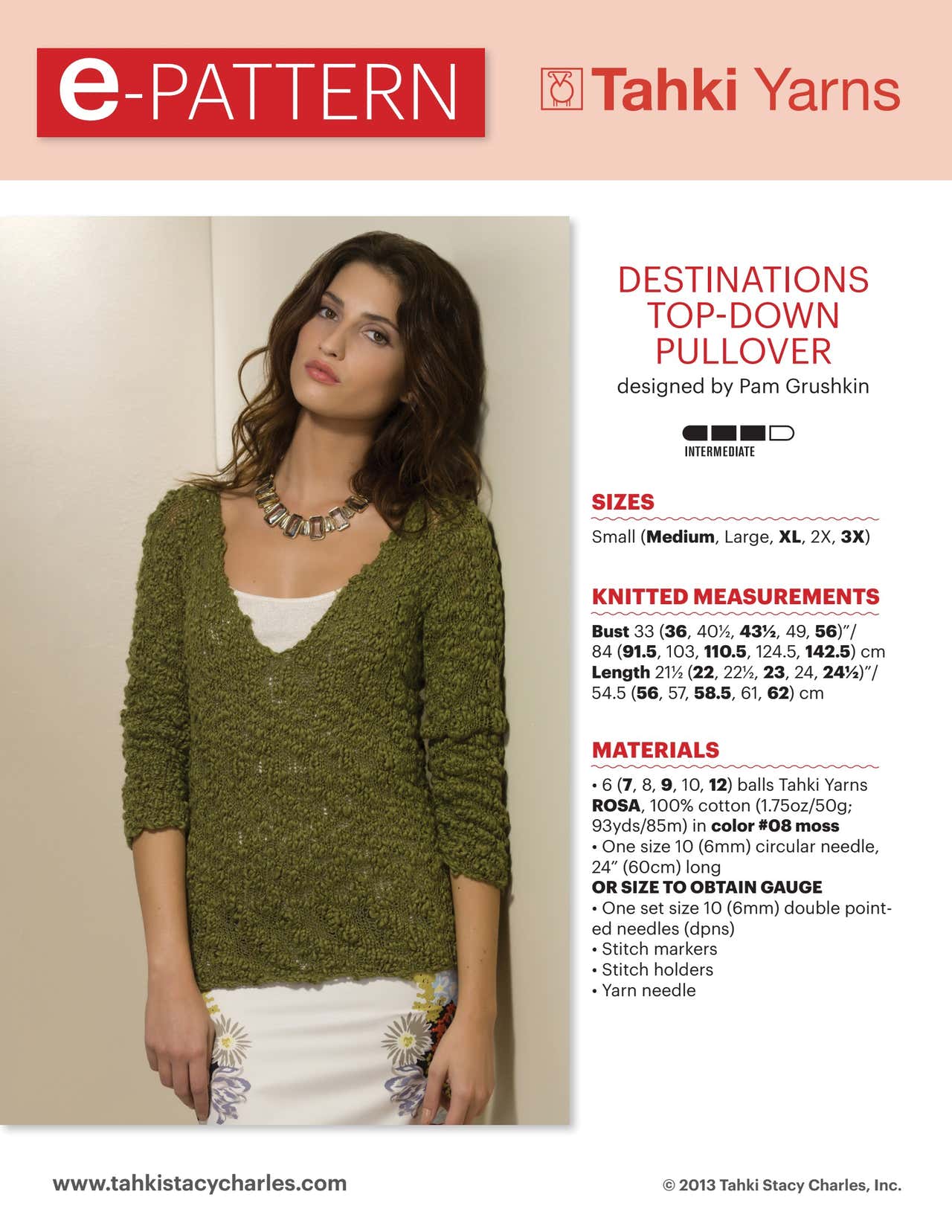 Tahki Yarns Destinations Pullover Knitting Pattern
