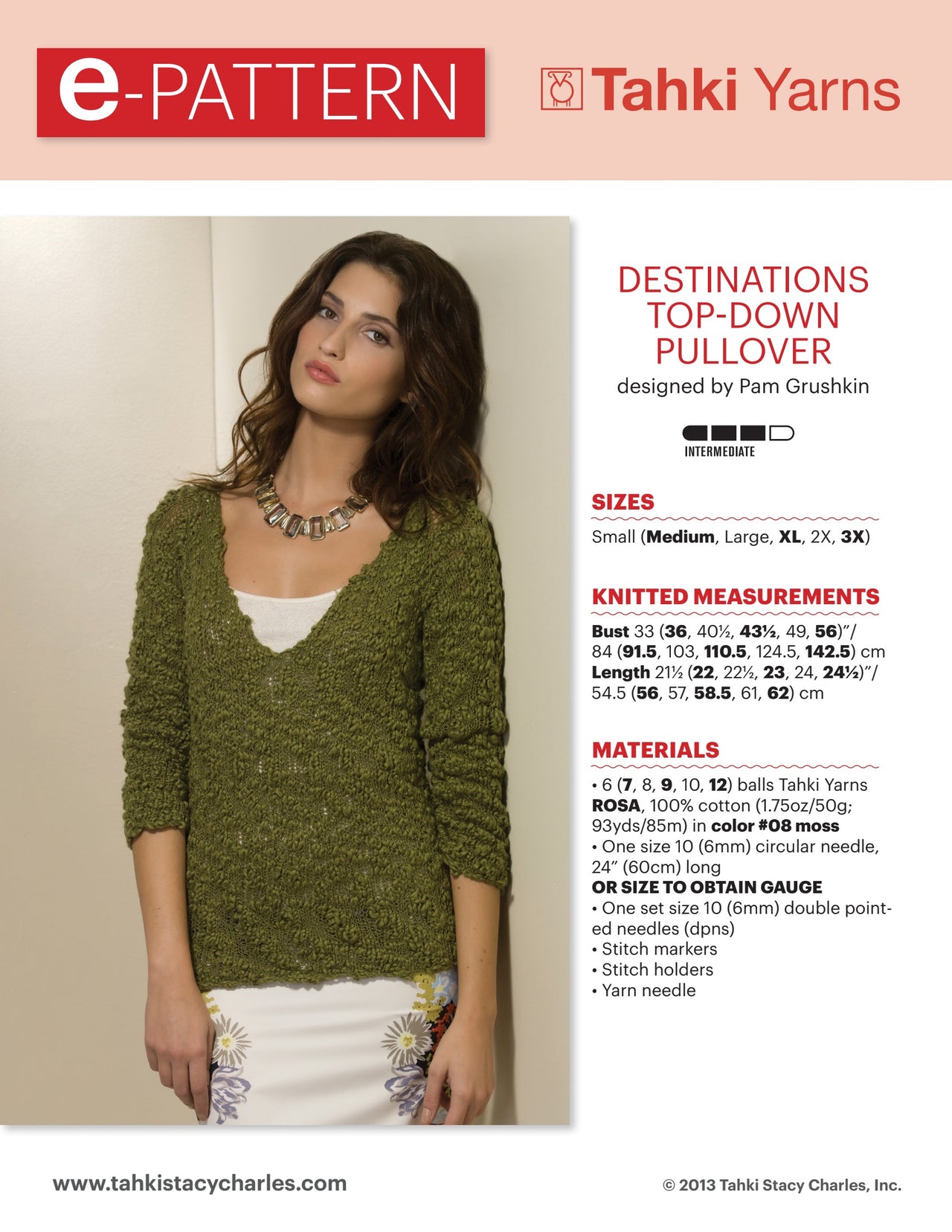 Tahki Yarns Destinations Pullover Knitting Pattern