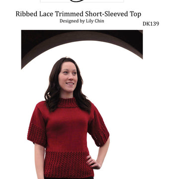 Ribbed Lace Trimmed Short-Sleeved Top in Cascade Ultra Pima - Free