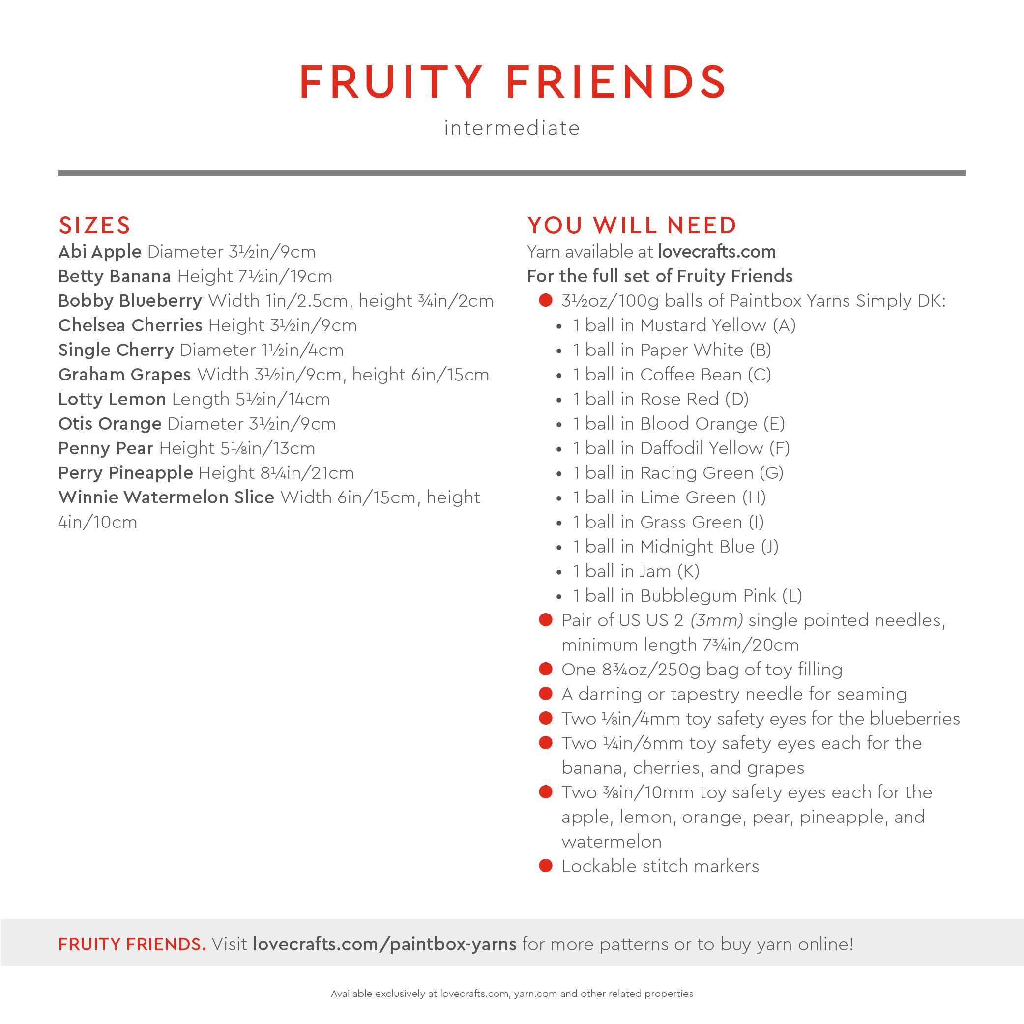 Paintbox Yarns Fruity Friends Knitting Pattern