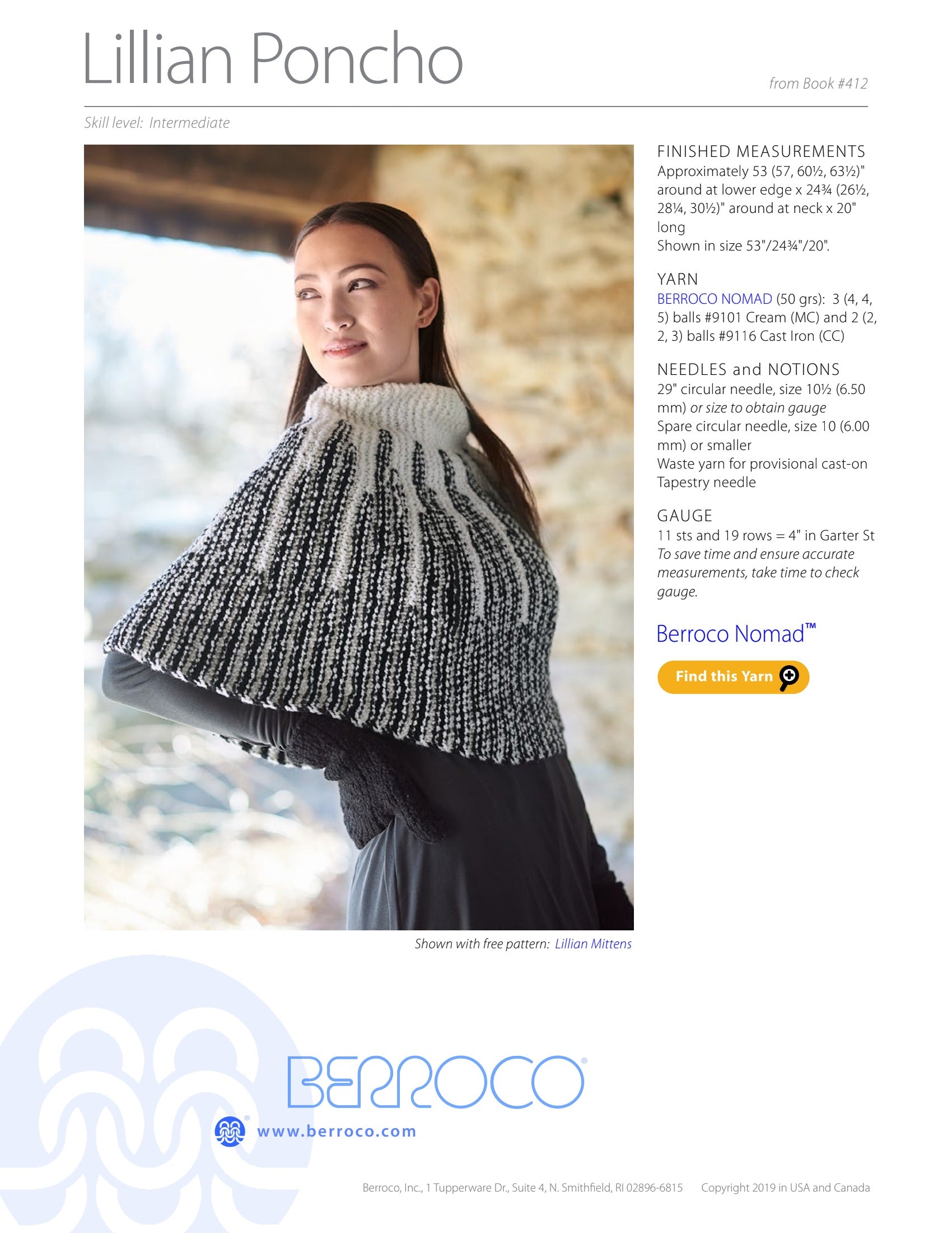 Berroco Lillian Poncho Cape Knitting Pattern