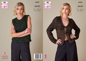 Tank top & Cardigan 6445 knitted in King Cole Firefly Aran
