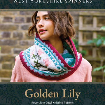 Golden Lily Reversible Cowl Designed by Debbie Bliss & Chloe Elizabeth Birch in Morris DK