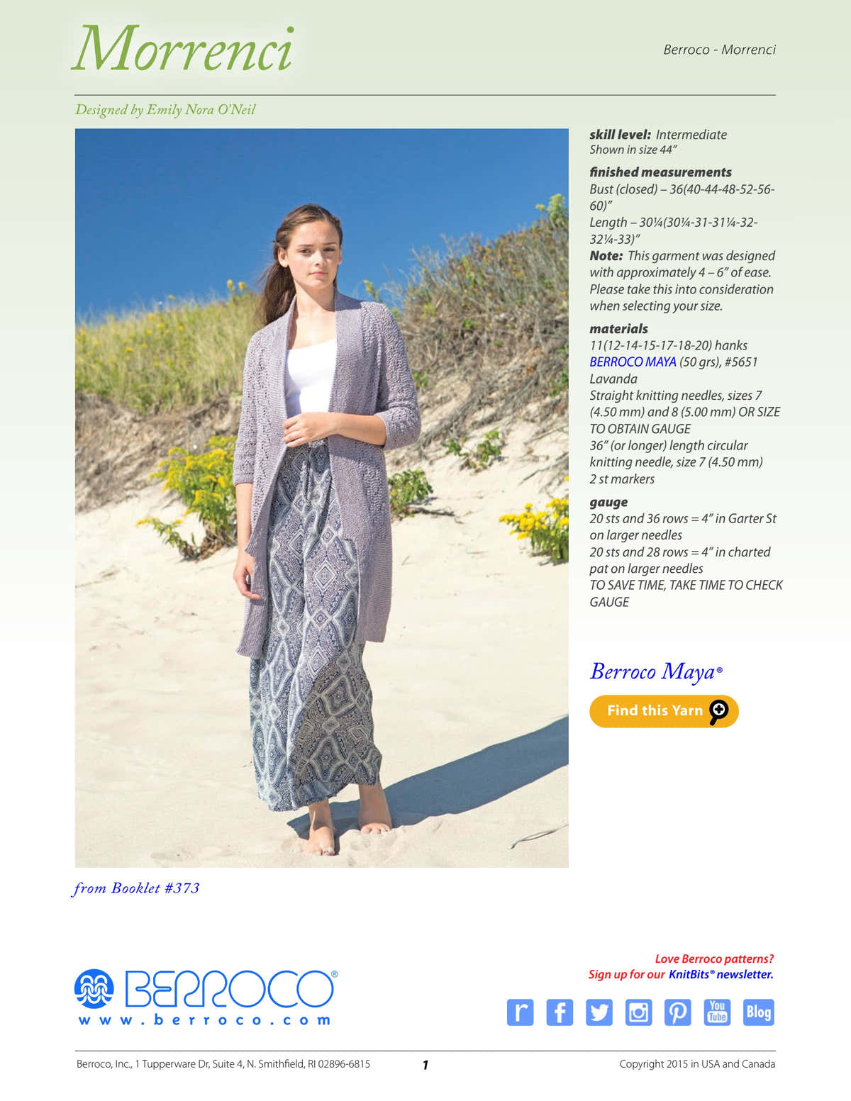 Berroco Morrenci Cardigan Knitting Pattern