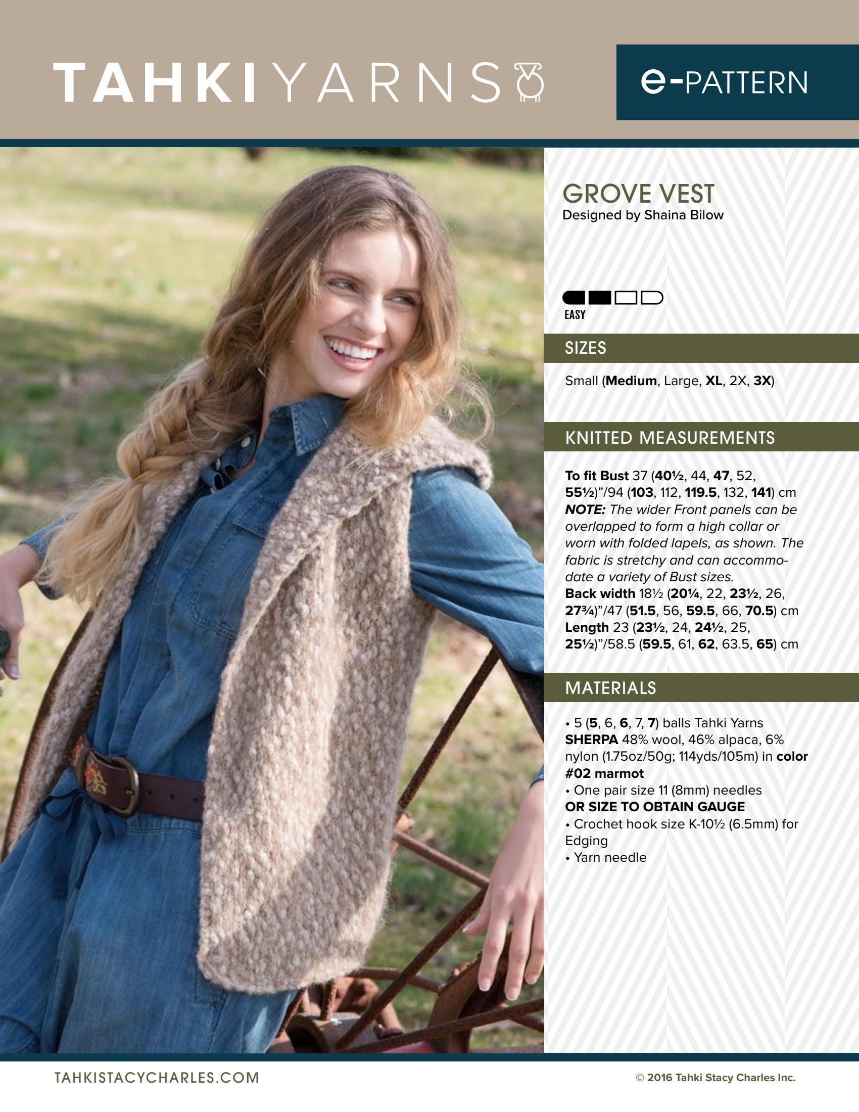 Tahki Yarns Grove Vest Knitting Pattern