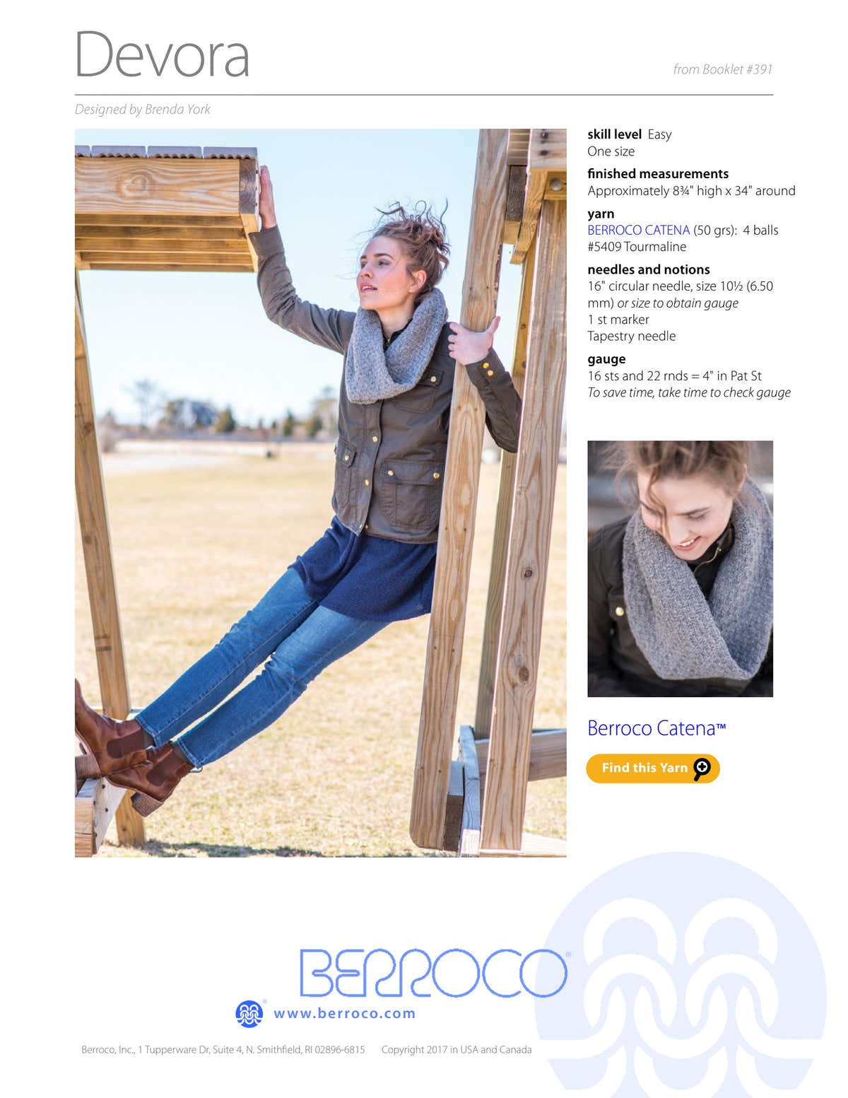 Berroco Devora Cowl Knitting Pattern