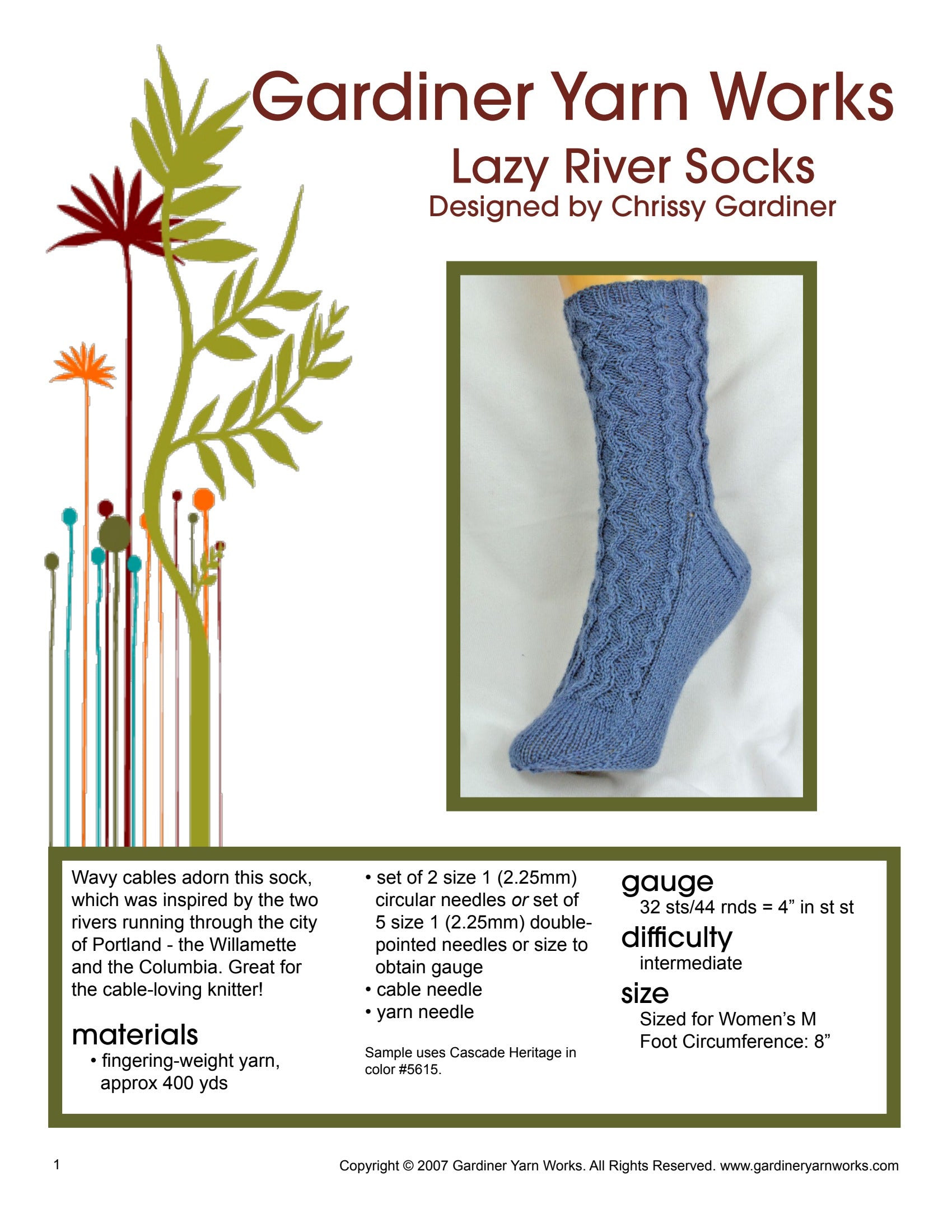 Gardiner Yarn Works Lazy River Socks Knitting Pattern