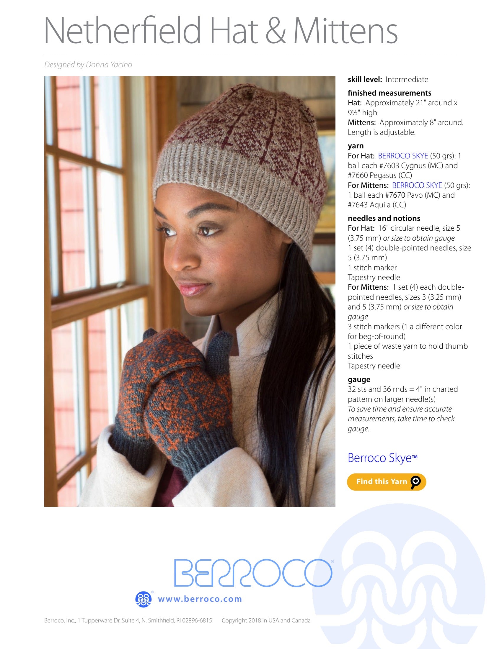 Berroco Netherfield Hat & Mittens Knitting Pattern