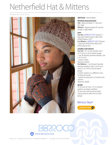Berroco Netherfield Hat & Mittens Knitting Pattern