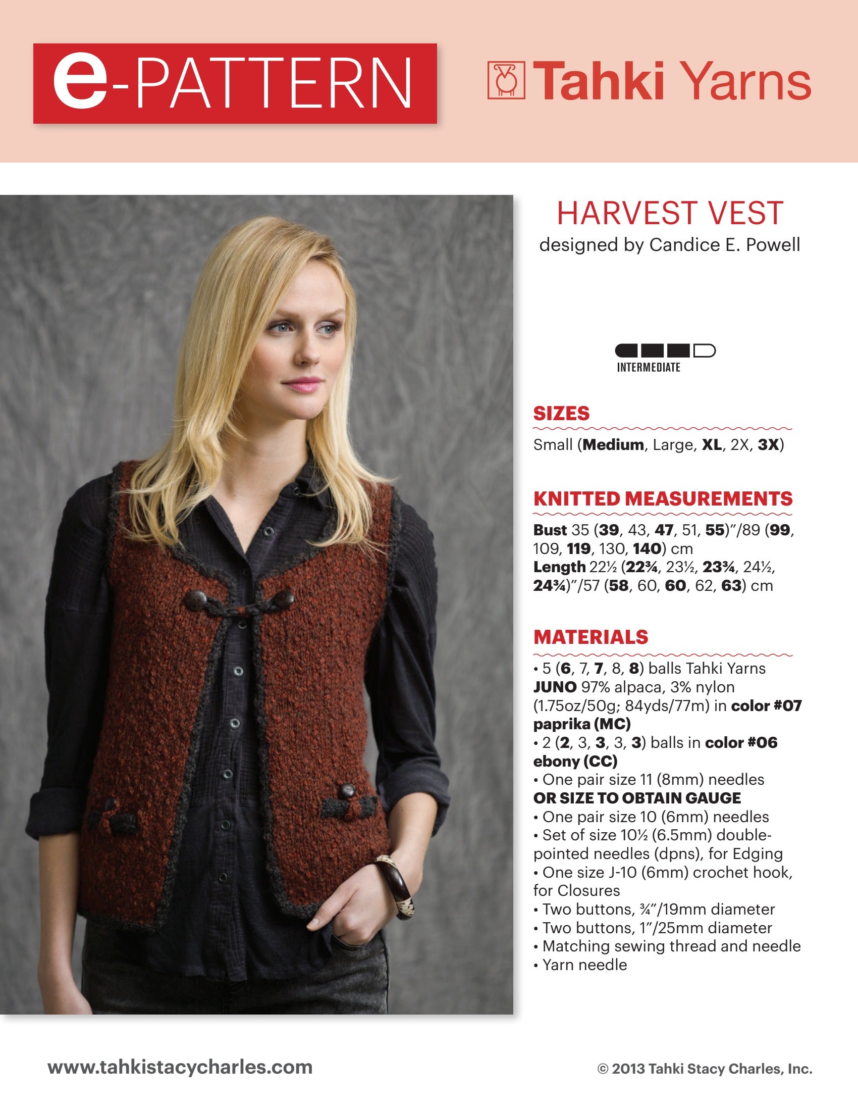 Tahki Yarns Harvest Vest Knitting Pattern