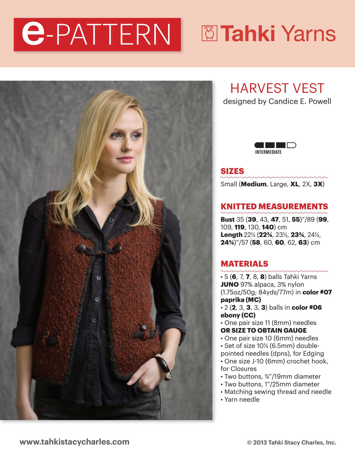 Tahki Yarns Harvest Vest Knitting Pattern
