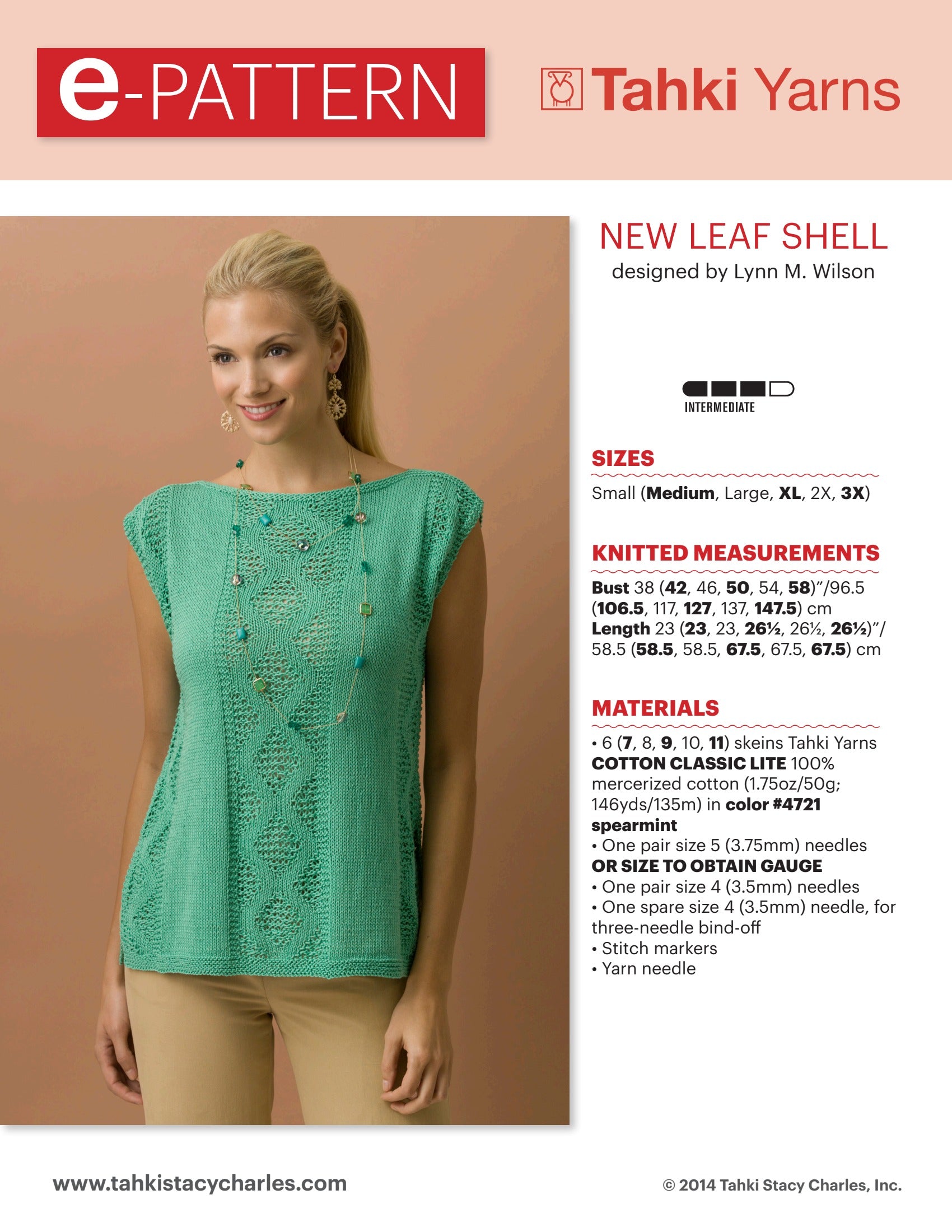 Tahki Yarns New Leaf Shell Knitting Pattern