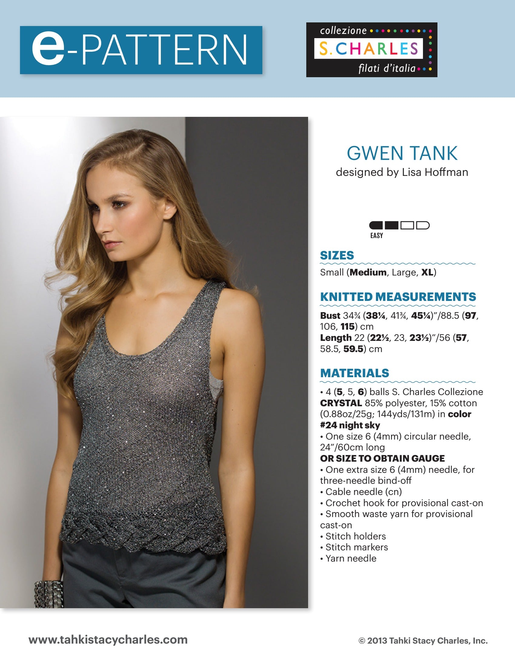 Stacy Charles Fine Yarns Gwen Tank Jumper Knitting Pattern