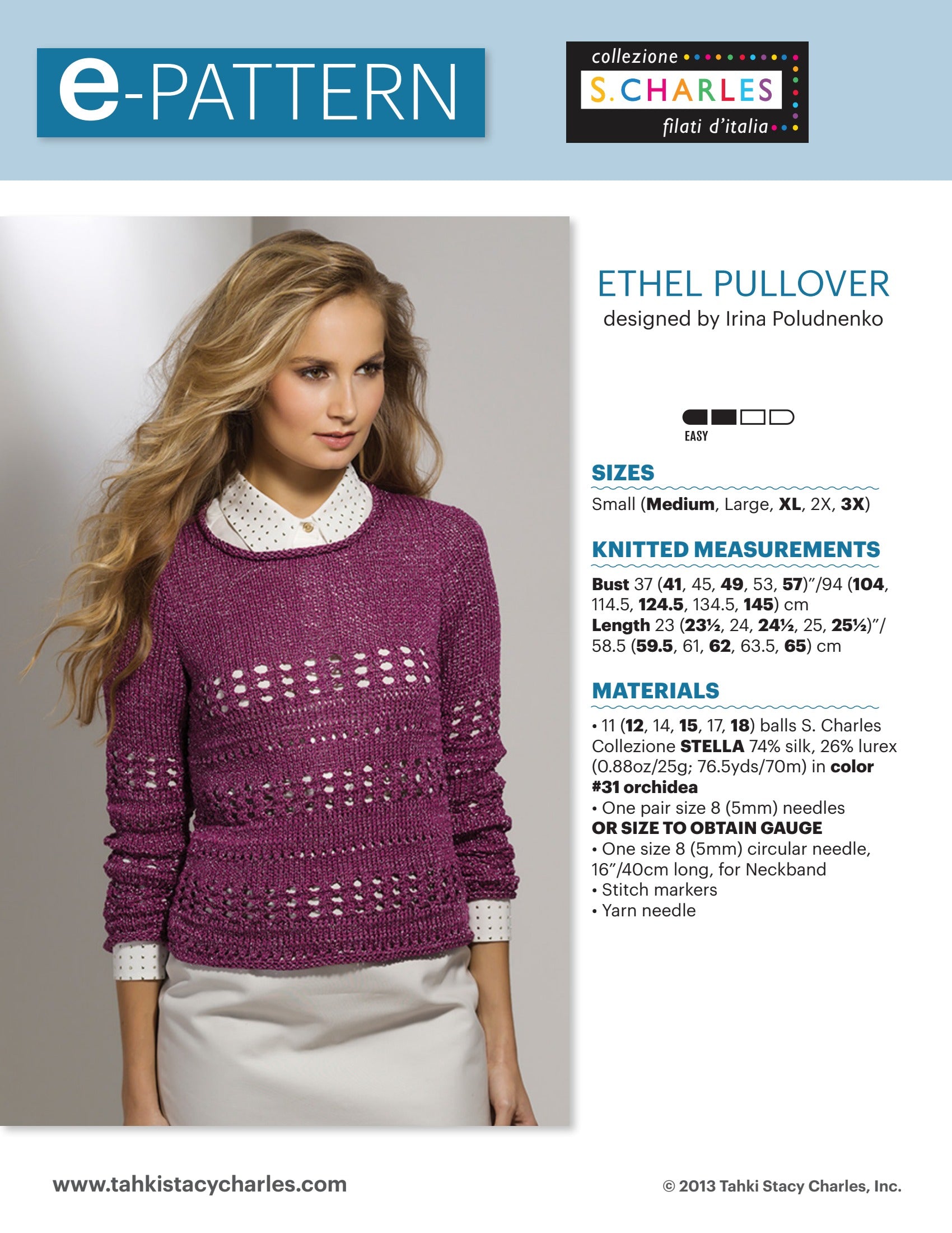 Stacy Charles Fine Yarns Ethel Pullover Knitting Pattern