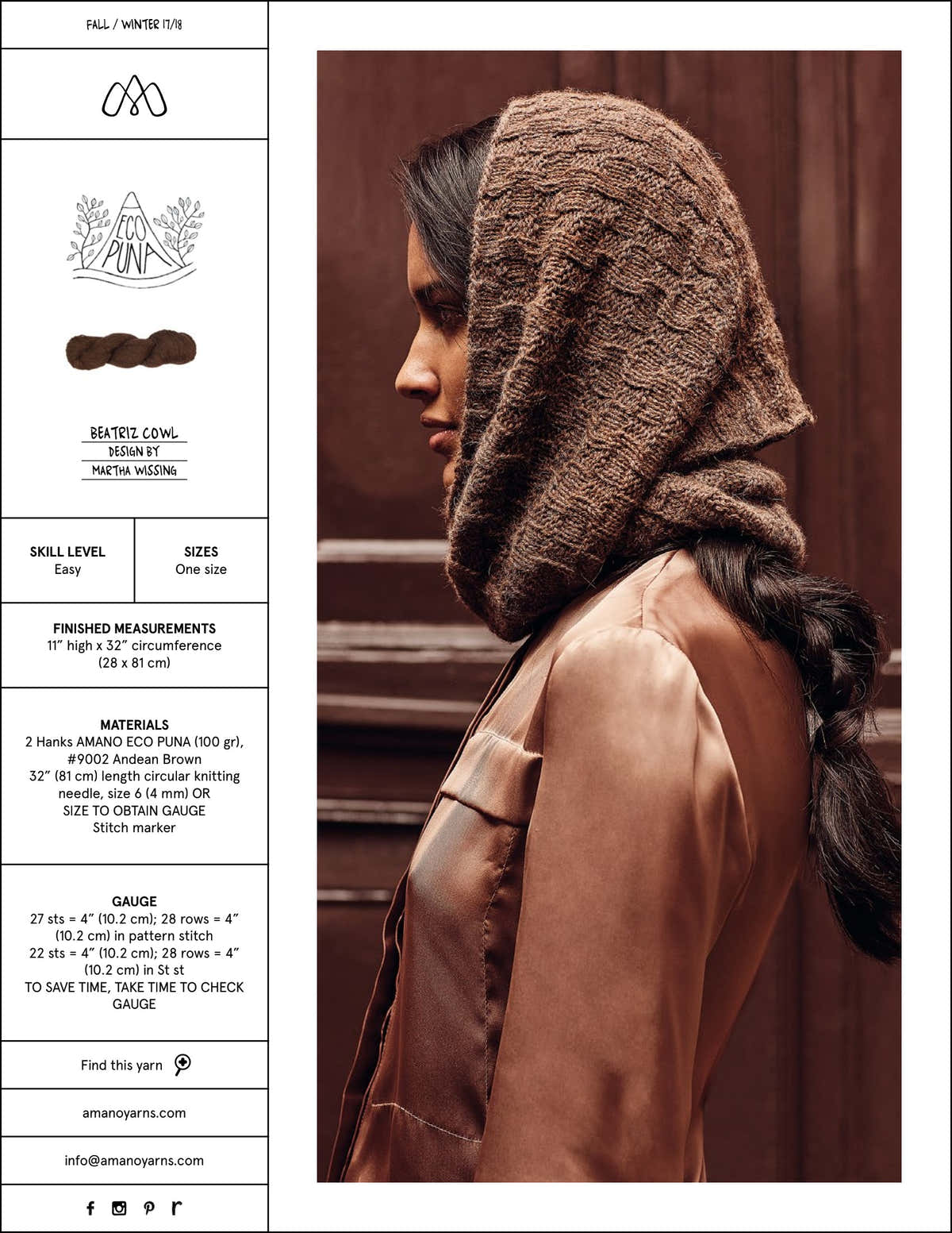 AMANO Beatriz Cowl Knitting Pattern