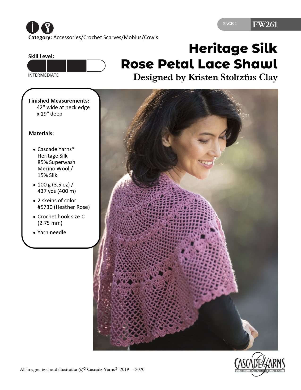 Cascade Yarns FW Rose Petal Lace Shawl Crochet Pattern