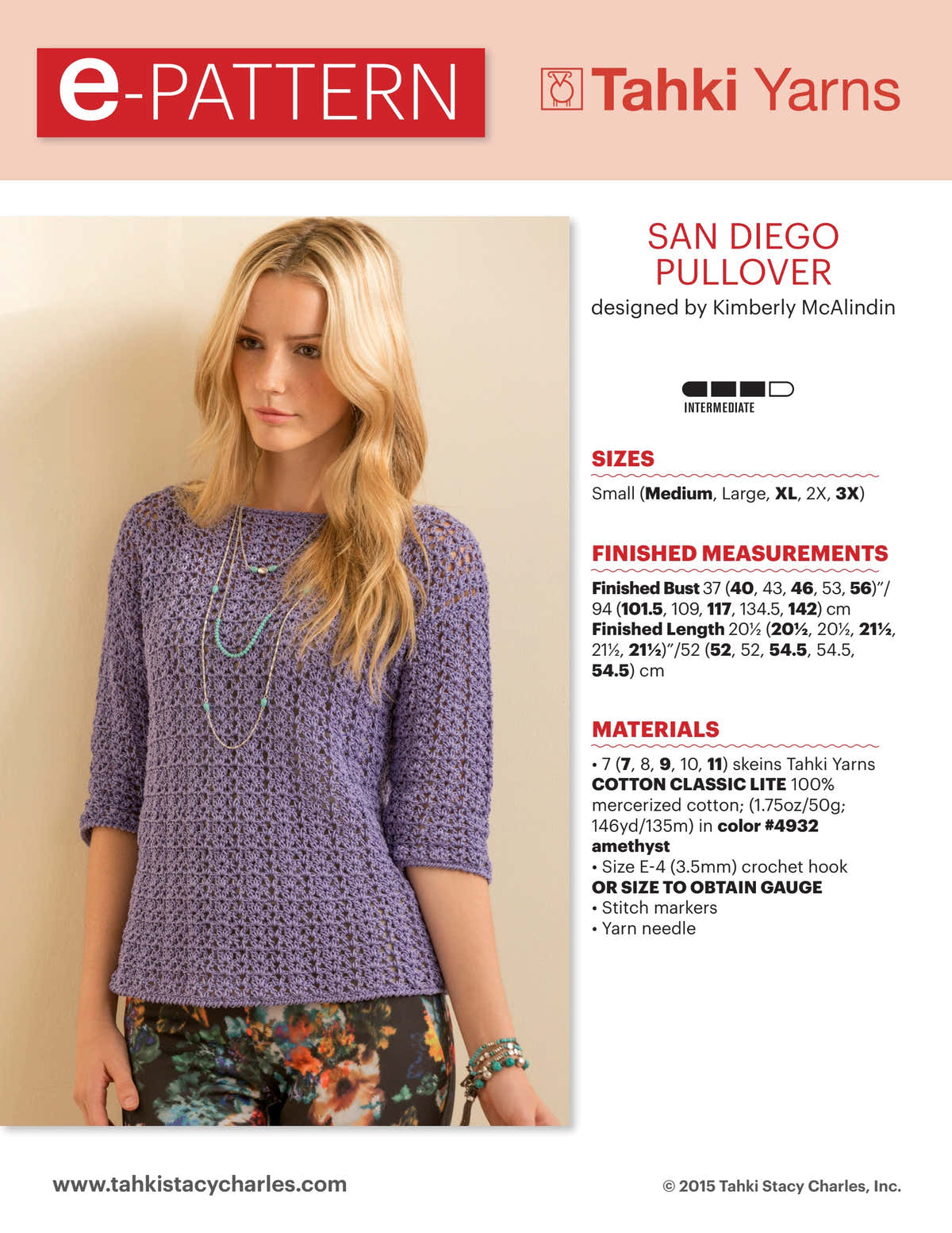 Tahki Yarns San Diego Pullover Crochet Pattern