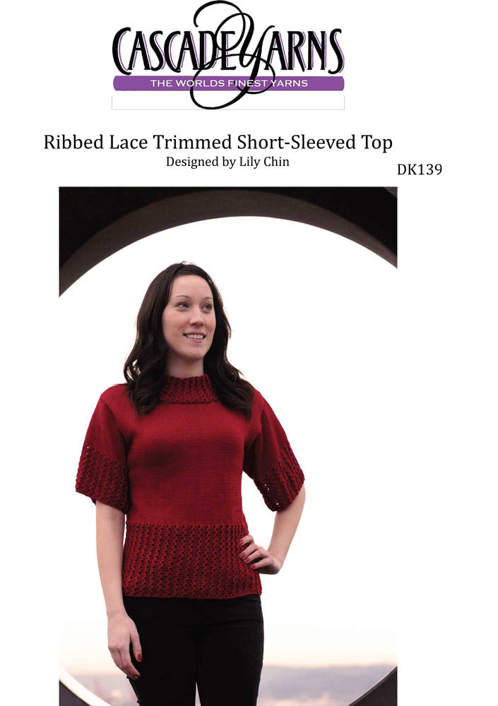 Ribbed Lace Trimmed Short-Sleeved Top in Cascade Ultra Pima - DK139 - Free PDF
